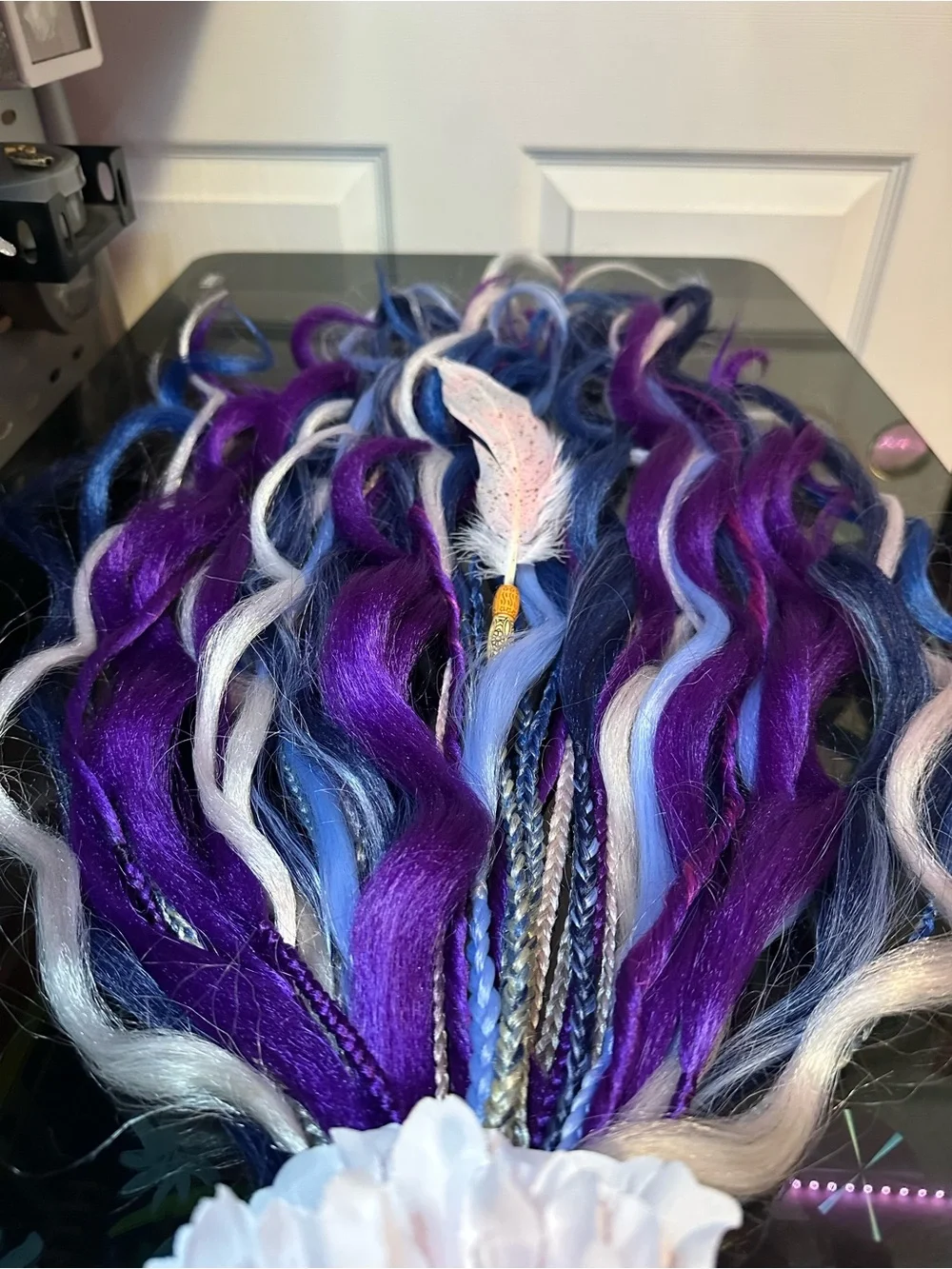 Synthetic Purple & Blue Hair Extensions with White Accents